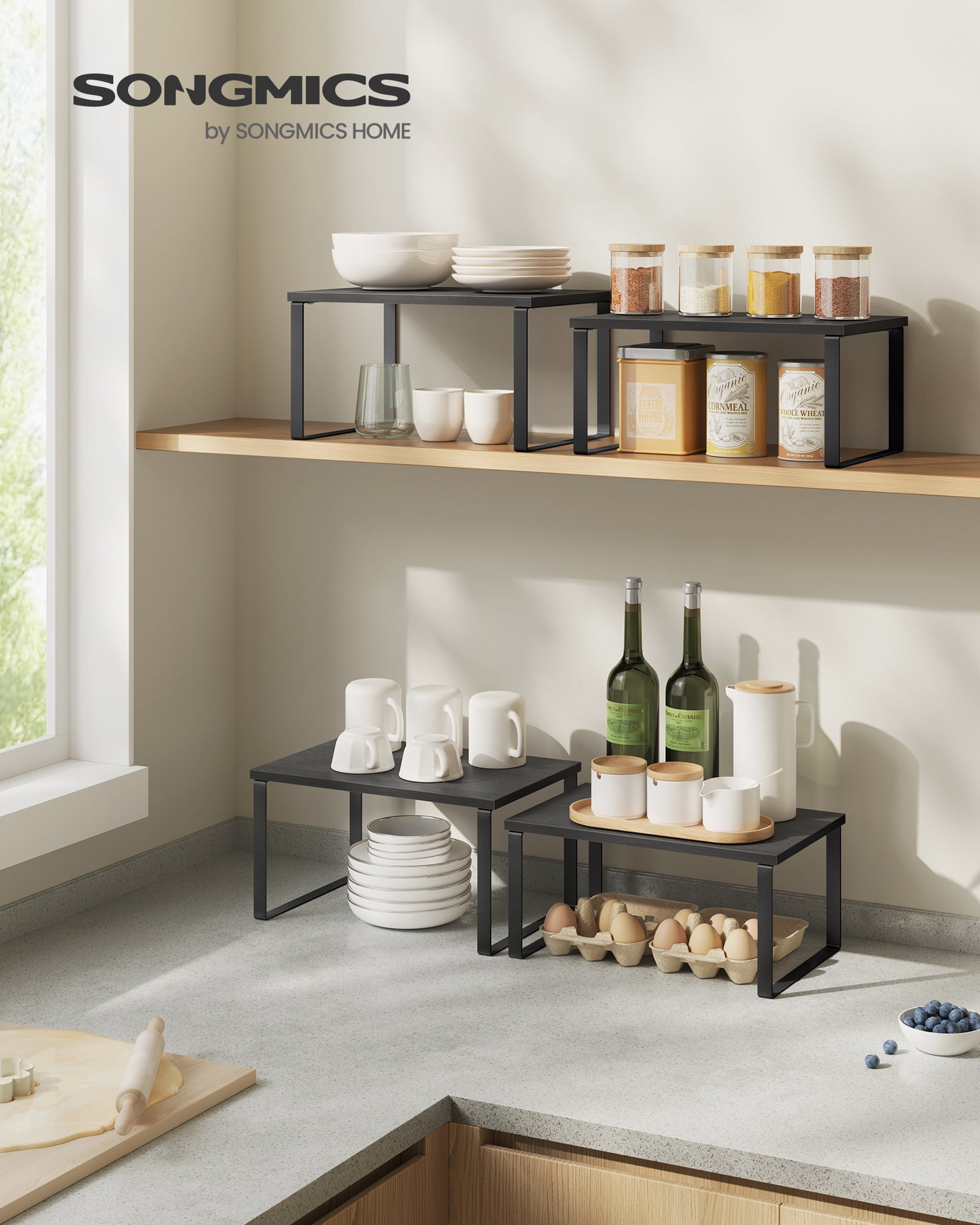 Cabinet Organizer Shelf, Set of 2 Kitchen Counter Shelves, Kitchen Storage, Spice Rack