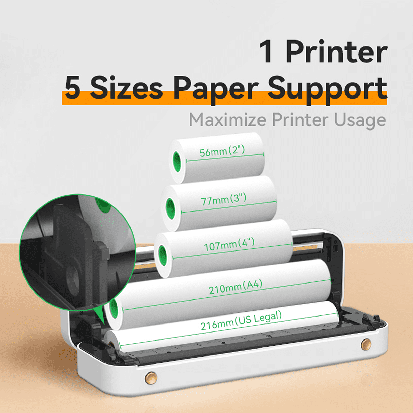 Printer A4 Paper Printer Direct Thermal Transfer Wireless Printer Mobile 216mm Mini Mobile Photo Printer USB BT Connection With 1 Roll Thermal Paper