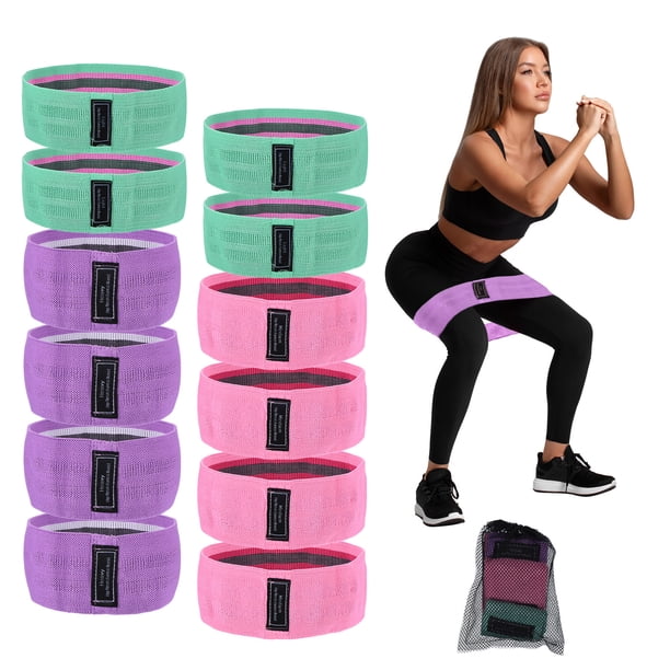 Uxcell 12Pcs Bandas de Resistencia de Tela para Ejercicio de Glúteos Bandas de Ejercicio Fitness Banda Elástica para Mujeres y Hombres 3 Niveles (S/M/L)
