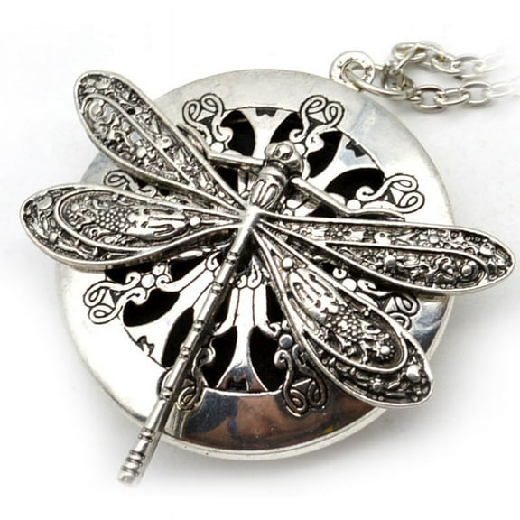 1Pc Antique Silver Dragonfly Aromatherapy Diffuser Pendant Necklace
