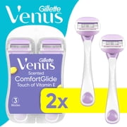 Venus ComfortGlide with aTouch of Vitamin E, Womens 3 Blade Disposable Razor, 2 Count, Purple