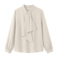 thumbnail image 4 of Iyufng Women's Stand Collar Pearl Button Blouse Tie Bow Long Sleeve Loose Office Work Daily Top, 4 of 5