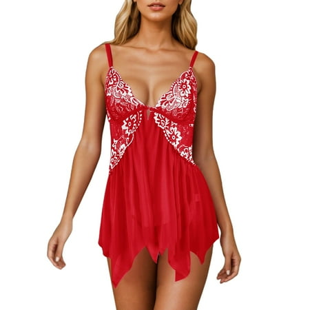 Sexy Nightgown For Women Babydoll Dress For Women Red Lingerie Set For Women Lace Dress For Women Sexy Pajamas