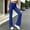 Blue, variant on Women's Athleisure Lounge Pants Solid Color Elastic Waist Split Hem Long Pants Casual Sporty Comfy Sleep Pants Loungewear for Women White