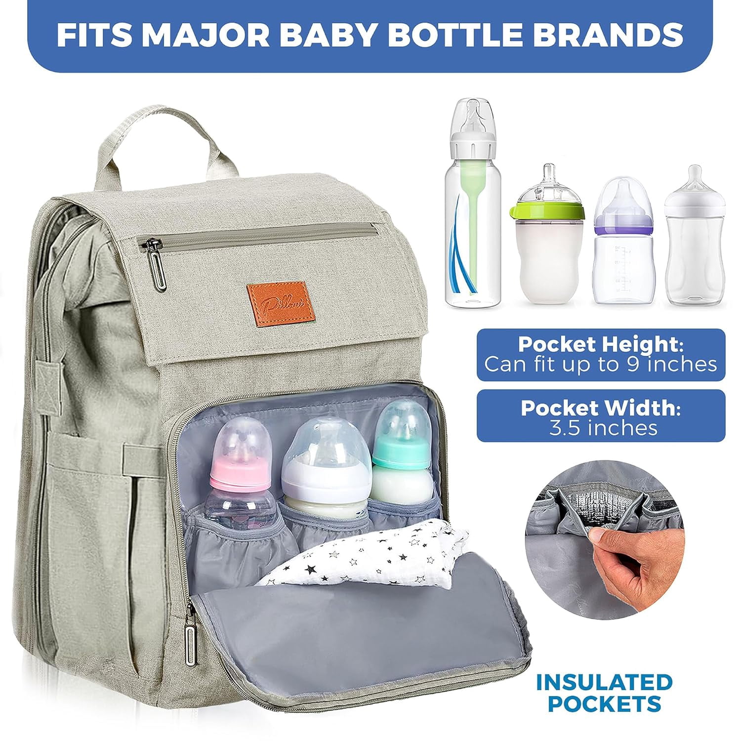 PILLANI Baby Diaper Bag Backpack - Large Bag for Boys & Girls, Waterproof Diaper Backpack - Travel Diaper Bags w/Changing Pad, Baby Registry Search & Shower Gifts - Essentials Must Haves Newborn Stuf