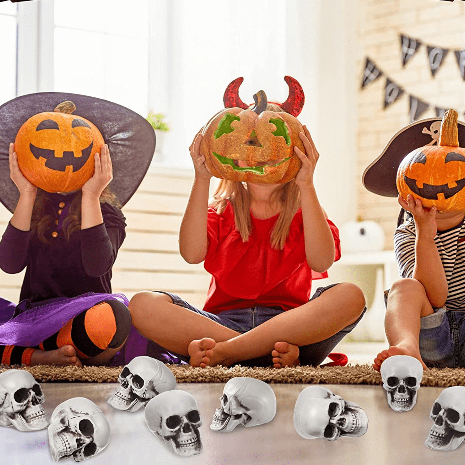 4pcs Skull Shape Wind Up Toys Halloween Prank Props Halloween