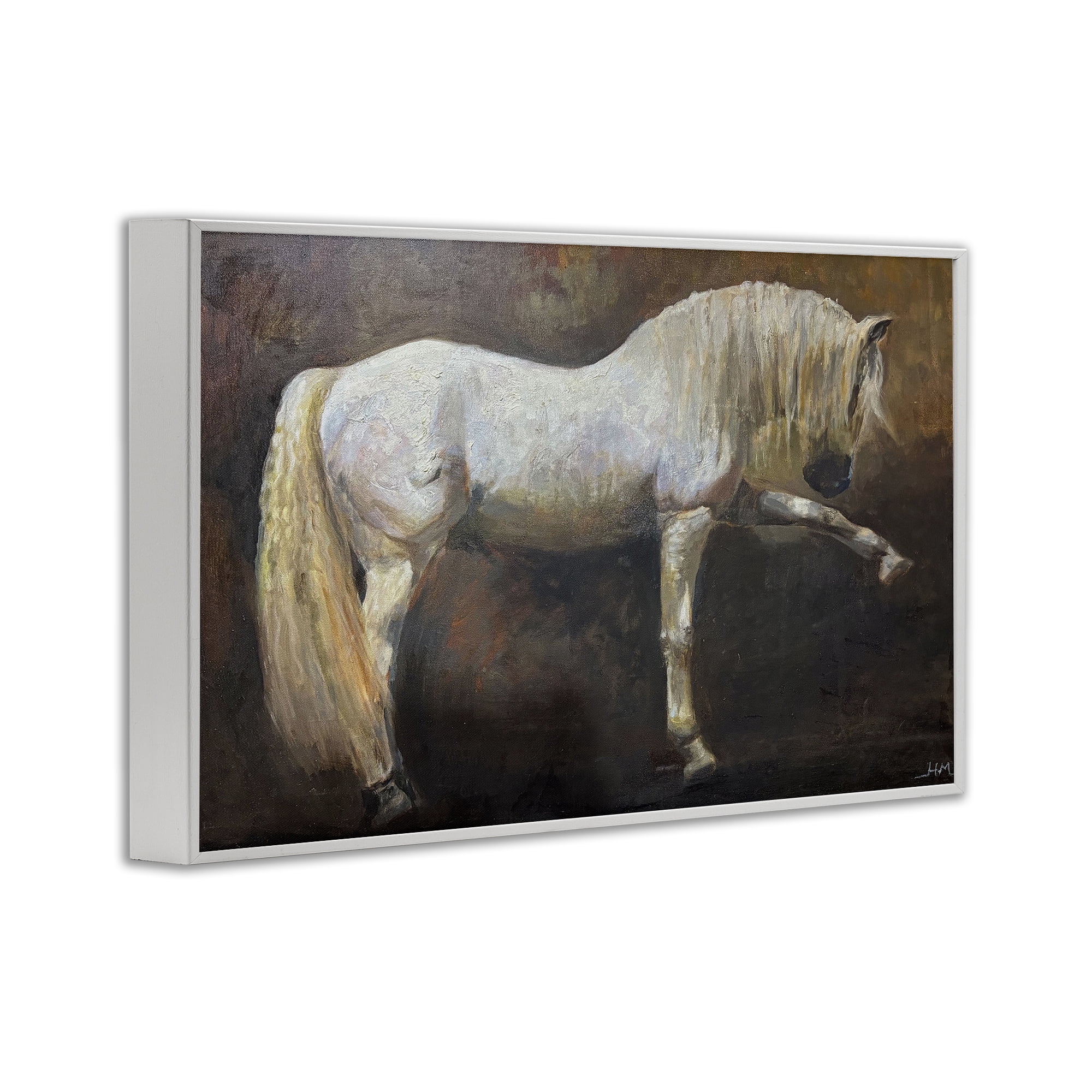 Stupell Industries Elegant White Stallion in Motion White Framed Giclee Art, design by Hilary McCarthy
