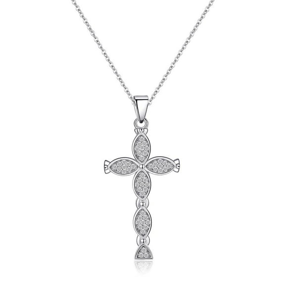 Timorina Pavé Moissanite Cross Necklace Pendant in 18K White Gold over Silver