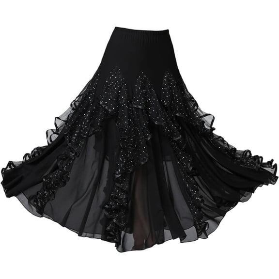Hsqqdc Women's 360° Swing Ballroom Dance Skirt, Long Waltz Latin Dance Skirt for Performance