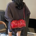 thumbnail image 3 of Bolso de mano estilo baguette francés retro para mujer, de piel encerada retro, con cordón arrugado, informal, de un solo hombro, tipo bola de masa debajo del brazo., 3 of 5