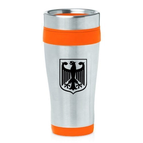 16oz Insulated Stainless Steel Travel Mug Coat of Arms Germany Eagle (Orange),MIP by