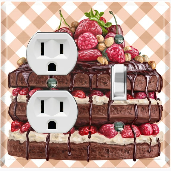 Metal Light Switch Wall Plate Outlet Cover (Layered Fruit Chocolate Strawberry Cake Custard - Single Duplex Single Toggle)