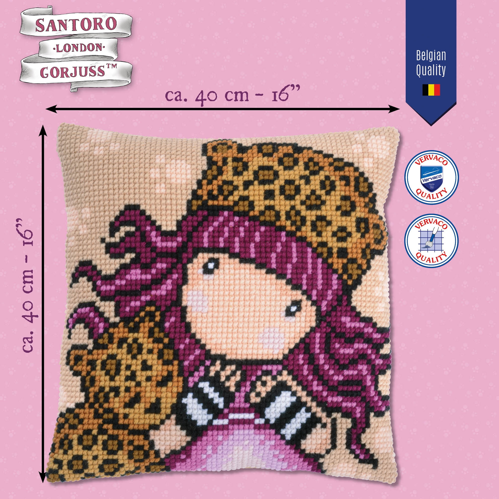 Gorjuss Purrrrrfect Love Cross Stitch Cushion Kit by Vervaco
