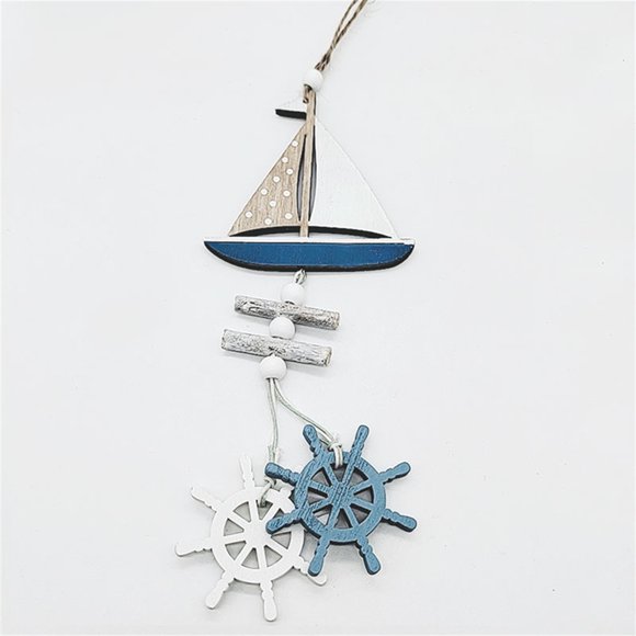 BKER Ocean Style Wood Crafts Pendant Creative Gift Fish Boat Home Decoration