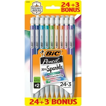 BIC Xtra-Sparkle No. 2 Mechanical Pencils With Erasers, Medium Point (0.7mm), 24 + 3 Bonus Pencils
