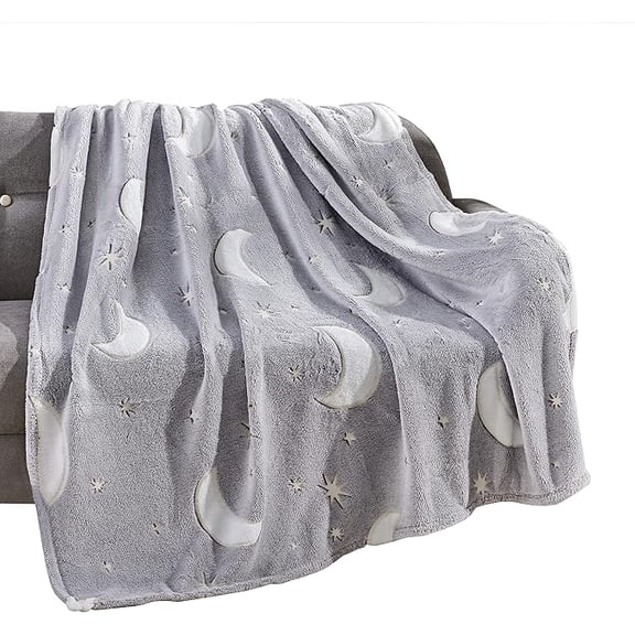 Elegant Comfort Glow in the Dark Lightweight Throw Blanket - Ultra Soft Luminous Blanket - All Season Decorative Perfect Gift for Kids Throw Blankets, 50 X 60 inches, Star Moon