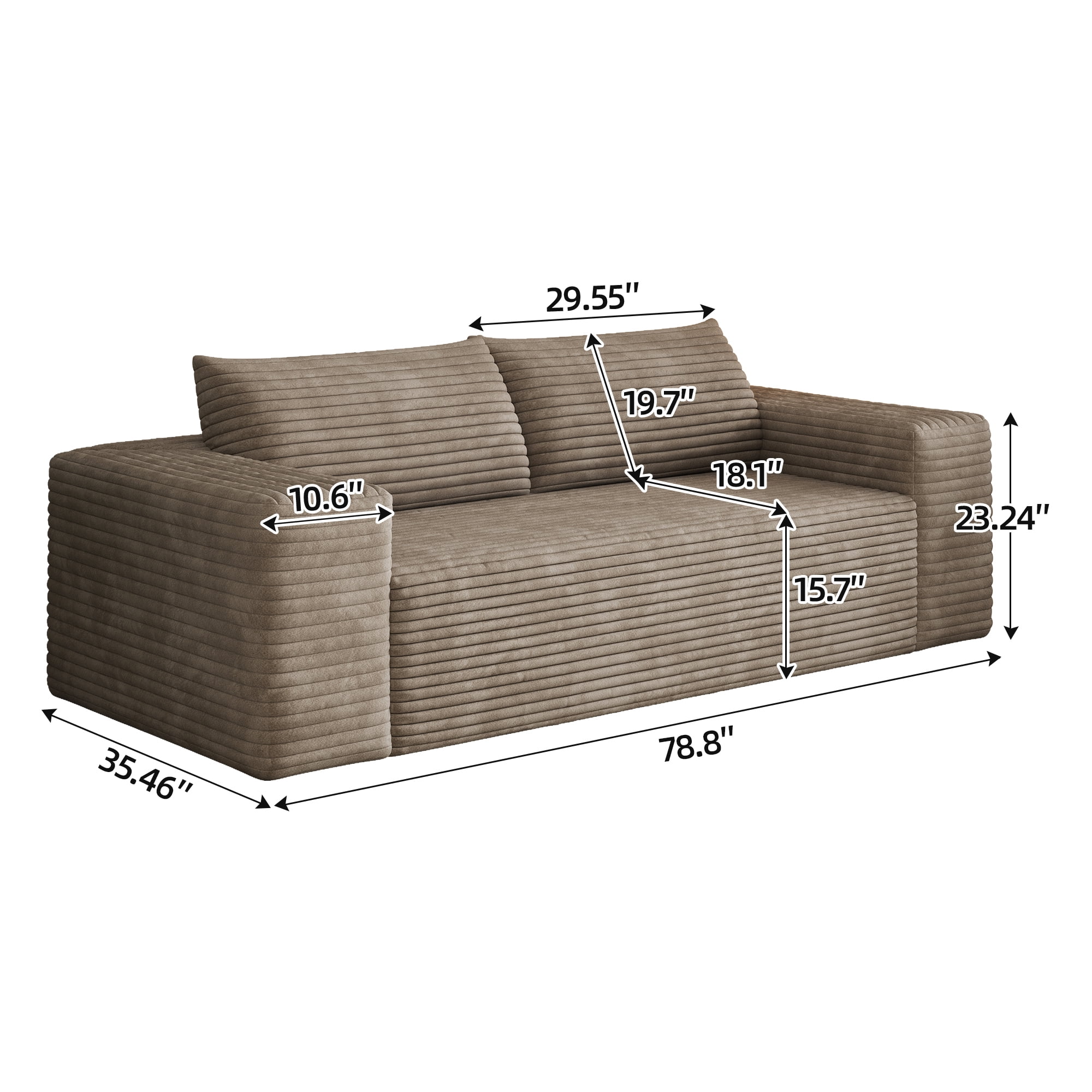 Leumius 78.8" Cloud Couch,3 Setaser Sofa with Deep Seat,Boneless Couch Sofa with 2 Pillows for Living Room,No Assembly Required,Camel