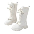 thumbnail image 3 of BXJX Girls Mid-Calf Boots, Side Zipper Non-Slip Soft Sole Lace-up Winter Riding Boots Beige Size 12 Little Kids, 3 of 7