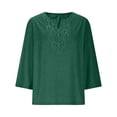 thumbnail image 3 of Women's 3/4 Sleeve T-Shirts V-Neck Embroidery Solid Casual Tees Tops Summer Loose Soft Lightweight Fashion Tee Shirts, 3 of 6