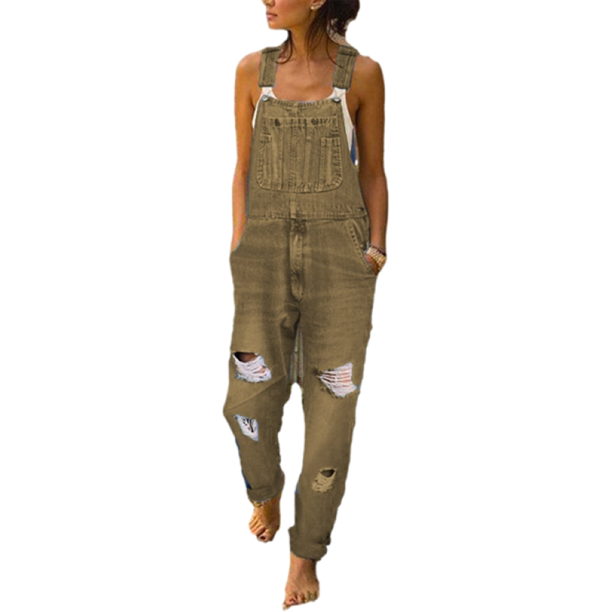 Holes Ripped Denim Jumpsuit Women Casual Bib Pants - Walmart.com