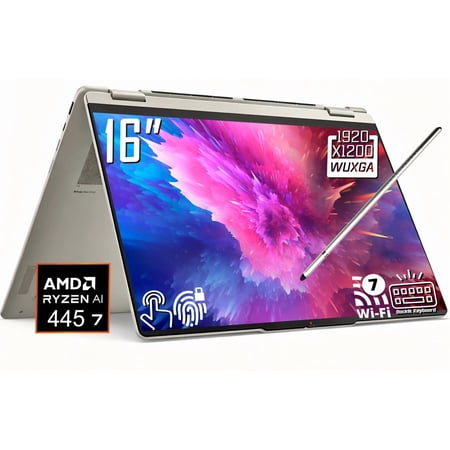 Lenovo Yoga 7a 2-in-1 AI Laptop, 16" 2K 1920 x 1200 IPS LCD Touchscreen, AMD Ryzen AI 7 445, WiFi 7, Backlit KB, 5MP IR Webcam, Stylus Pen, Win 11 Home (16GB DDR5 RAM | 512GB SSD)