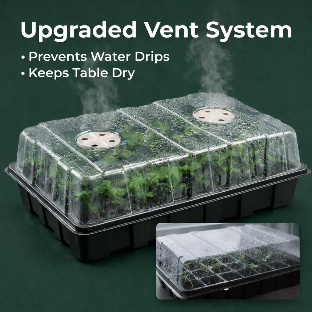 5-Set Seed Starter Tray Kits, Durable Plant Germination Trays with Humidity Vented Domes and Bases, Ideal for Starting, Indoor Gardening, Greenhouse (Total 200 Cells)