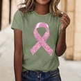 thumbnail image 2 of Pink Ribbon Shirts for Women Breast Cancer Awareness Short Sleeve Crew Neck Tops Inspirational Casual Relaxed Fit Tees Z003-Army Green S, 2 of 4
