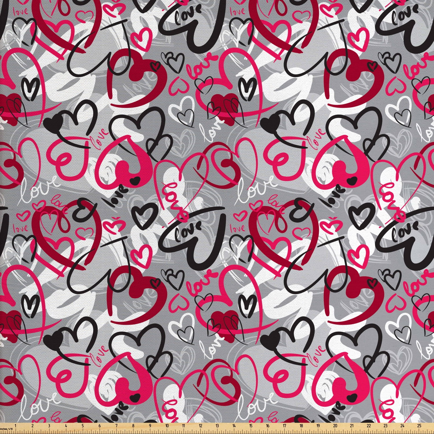 Love Fabric by The Yard, Romantic Random Hand Drawn Style Hearts and