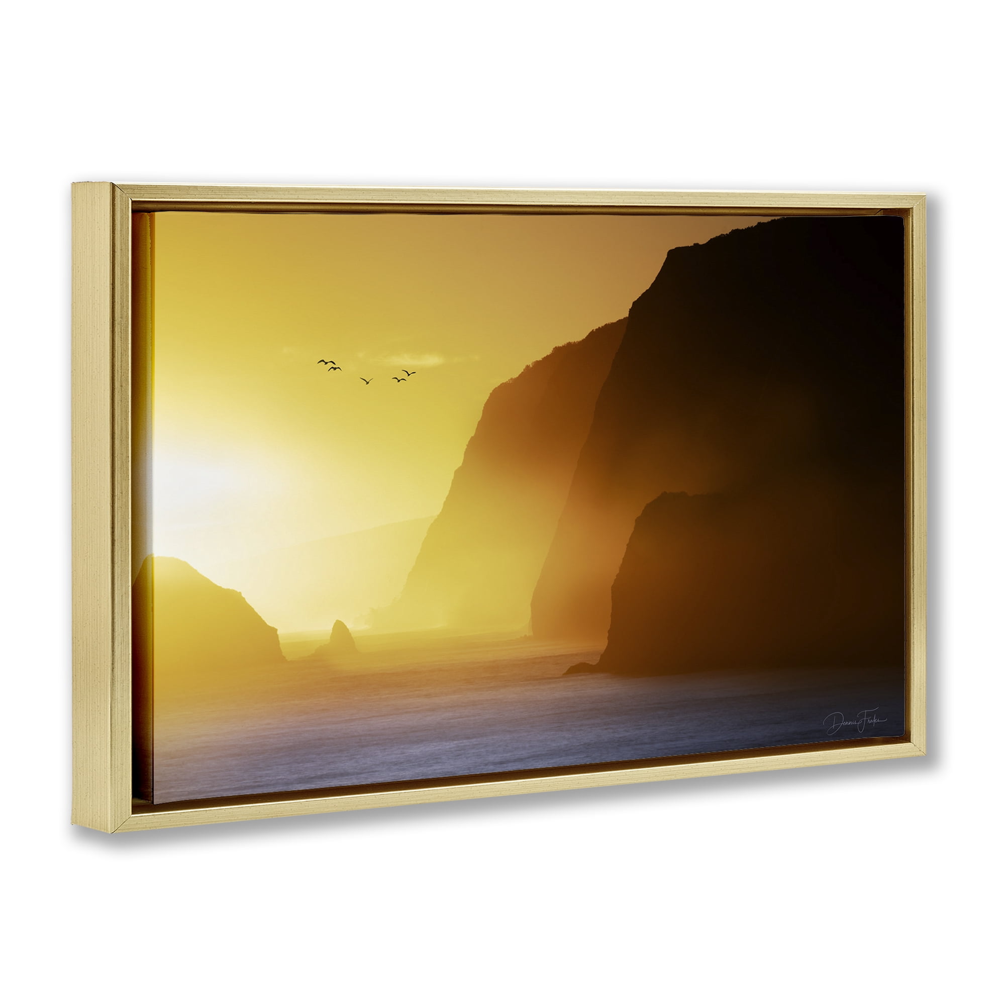 Stupell Industries Bright Sunlit Cliffs Landscape Photography Gold Floater Framed Canvas Art Print Wall Art, 25 x 17