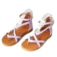thumbnail image 6 of Clearance JeashCHAT Womens Gladiator Sandals Summer Flat Thong Cross Strappy Sandals Trendy Roman Shoes with Adjustable Buckle Ankle Strap, 6 of 7