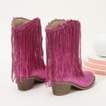 thumbnail image 5 of Hjtefg Girls Western Boots - Leather Pull-On Cowboy Style with Tassels, Solid Color Fashion Ankle Booties for Cool Days,Color: 3-Hot Pink Size: 10-10.5 Years, 5 of 8
