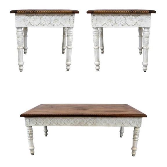 Home Square 3-Piece Set with Solid Wood Cocktail Table & 2 End Tables