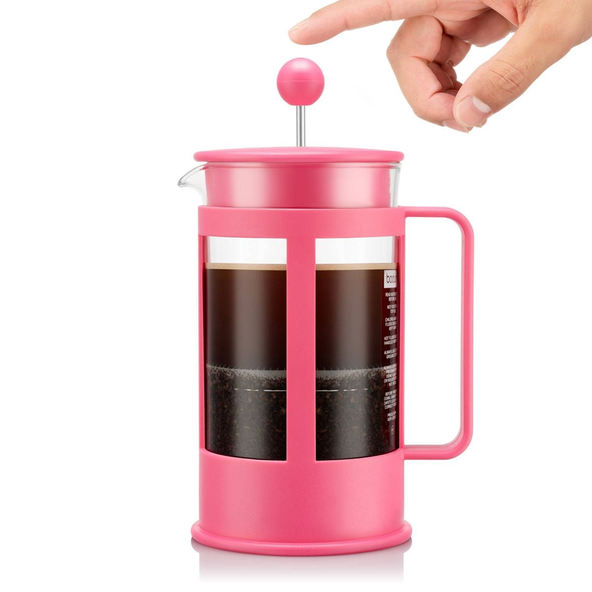 Bodum Kenya French Press Coffee Maker, 8 Cup, 1.0 L, 34 oz, Pink, Glass Beaker