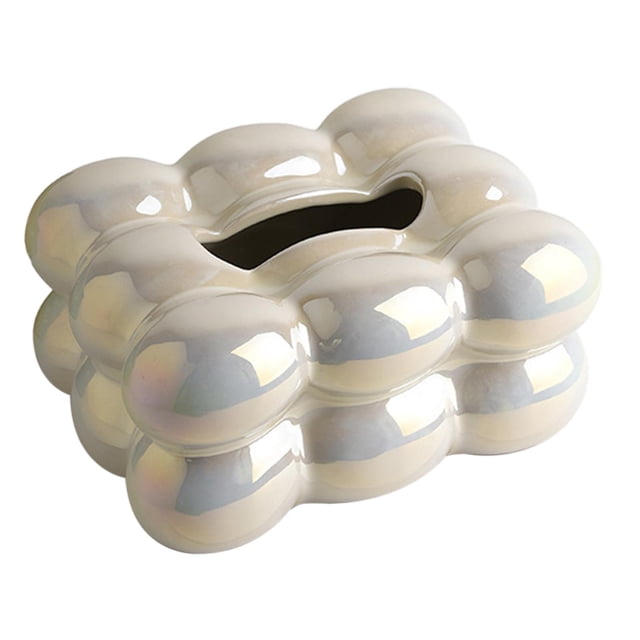 Soporte para pañuelos de cerámica, cubierta para caja de pañuelos, 19,5x15x10cm, organizador de papel higiénico creativo de escritorio, dispensador de , blanco nacarado Soledad sostenedor del tejido