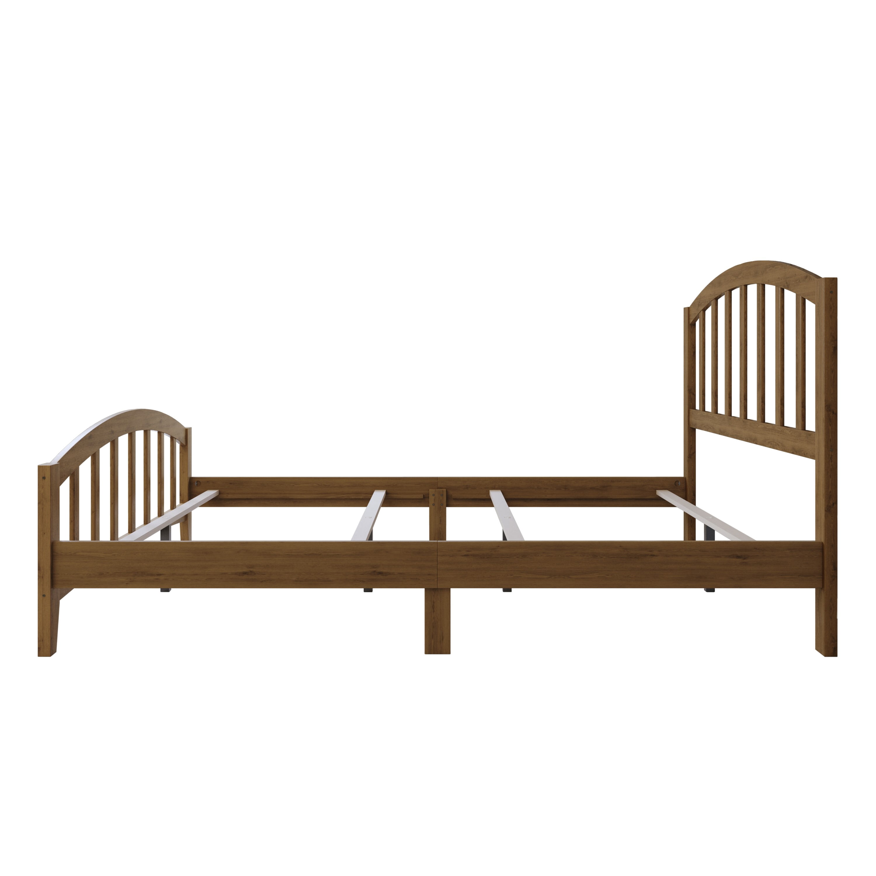 Home Design Nogales Twin Panel Bed Frame with Arched Slat Headboard and Center Support, Brown, Box Spring Required, Easy Assembly