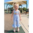 thumbnail image 4 of BemeyourBBs Toddler Baby Girls Let the Good Time Boil Caryfish Outfit Plaid Gingham Romper Overalls One Piece Jumpsuit Sleeveless Letter Lobster Embroidery Bell Bottom Overalls Toddler Summer Clothes, 4 of 9