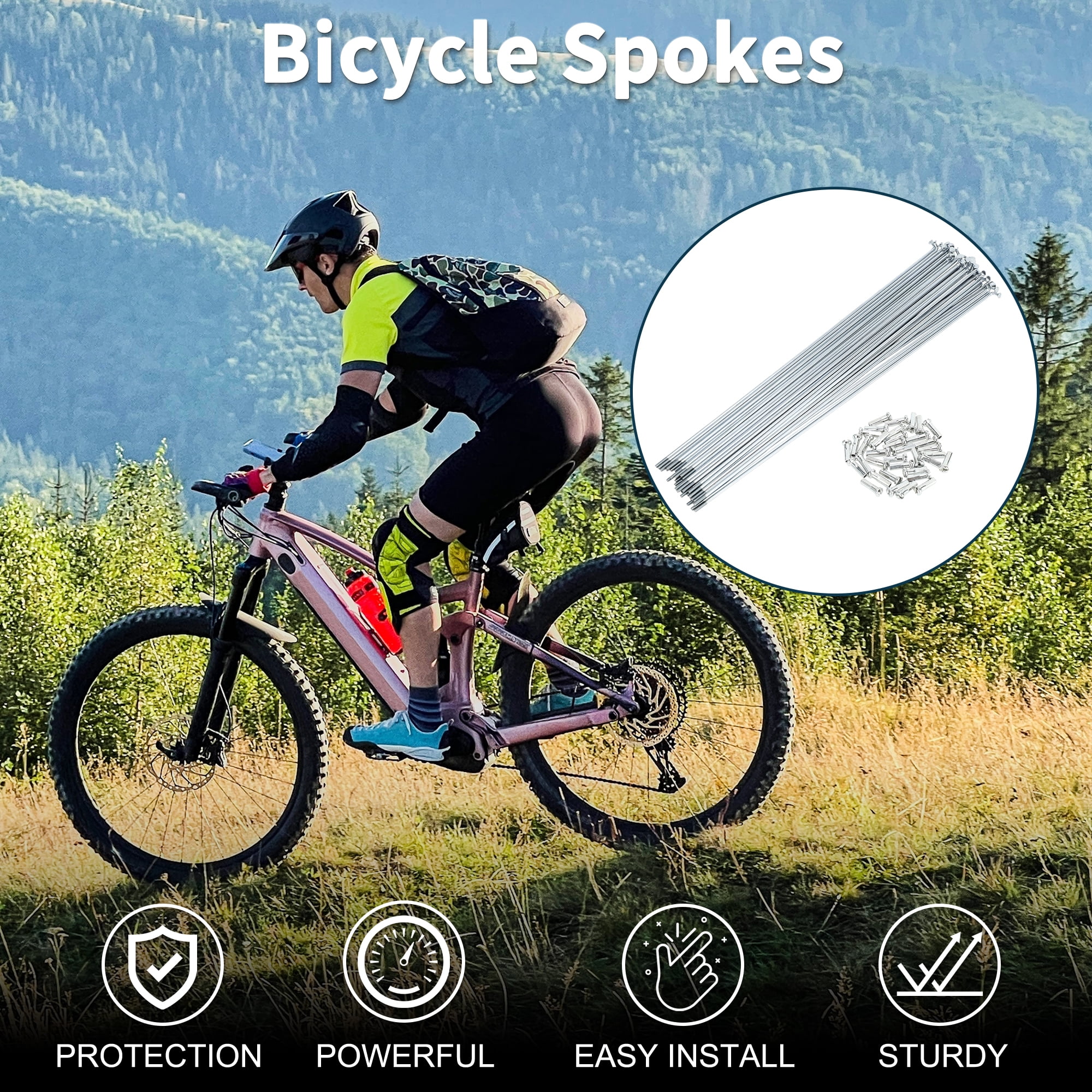 Unique Bargains 36Pcs 14G Carbon Steel Galvanized Bicycle Spokes with Nipples Silver 9.8"