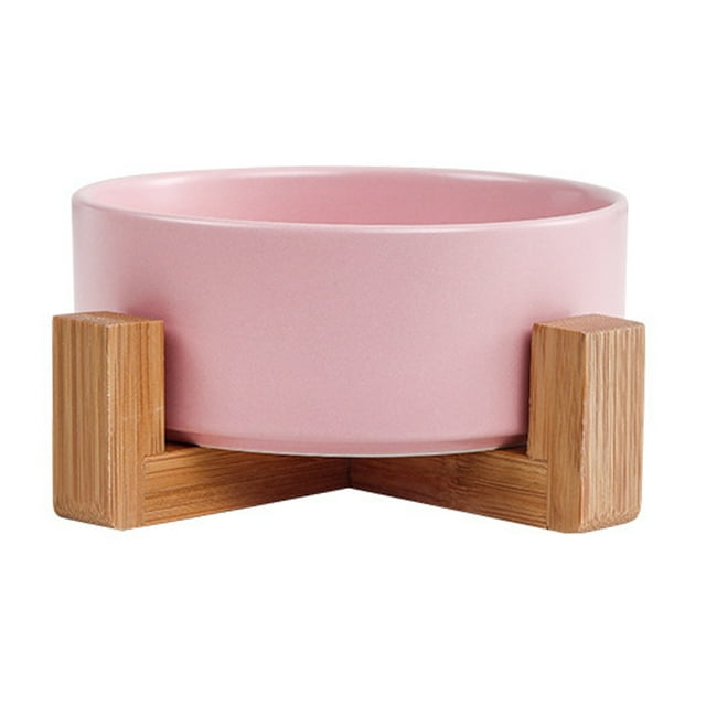 Rosa: plato de cerámica para perros y gatos con soporte, bonito juego de cuencos pesados para mascotas para gatos y perros de tamaño pequeño
