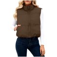 thumbnail image 3 of Women's Winter Cropped Puffer Vests Lightweight Sleeveless Warm Outerwear Padded Gilet Jackets with Pocket New Women's Winter Vests Lightweight Coffee XXL, 3 of 8