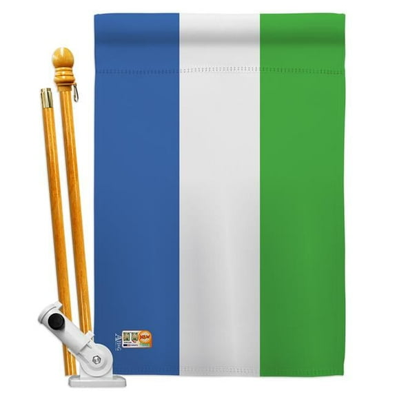 AA-CY-HS-140211-IP-BO-D-US18-AG 28 x 40 in. Sierra Leone Flags of the World Nationality Impressions Decorative Vertical Double Sided House Flag Set & Pole Bracket Hardware Flag Set