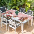 thumbnail image 2 of Pink Christmas Table Cloths for 4 Foot Rectangle Tables, Santa Snowman Snowflake Gifts Elk Patio Waterproof Elastic Fitted Tablecloths, Washable Rectangular Table Cover for Camping, 2 of 8