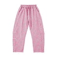thumbnail image 4 of Hurxie Womens Wide Leg Gingham Pants Cotton Plaid High Waisted Casual Lounge Trousers with Pockets Pink,S, 4 of 7