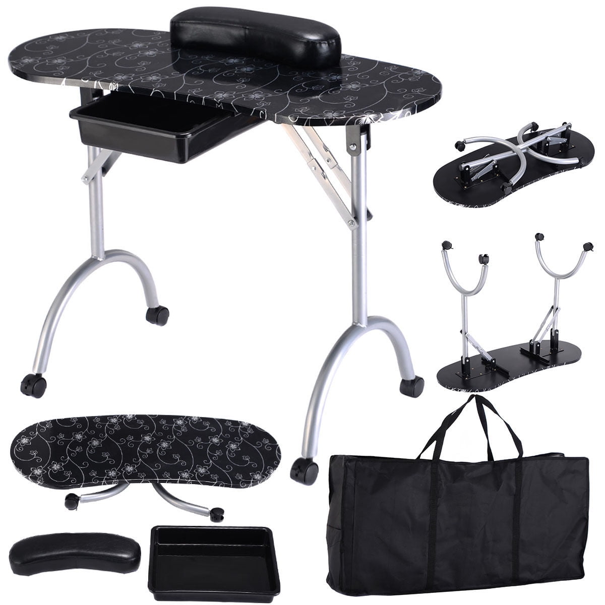 Costway Black Manicure Nail Table Portable Station Desk Spa Beauty Costway Black Manicure Nail Table Portable Station Desk Spa Beauty Salon Equipment