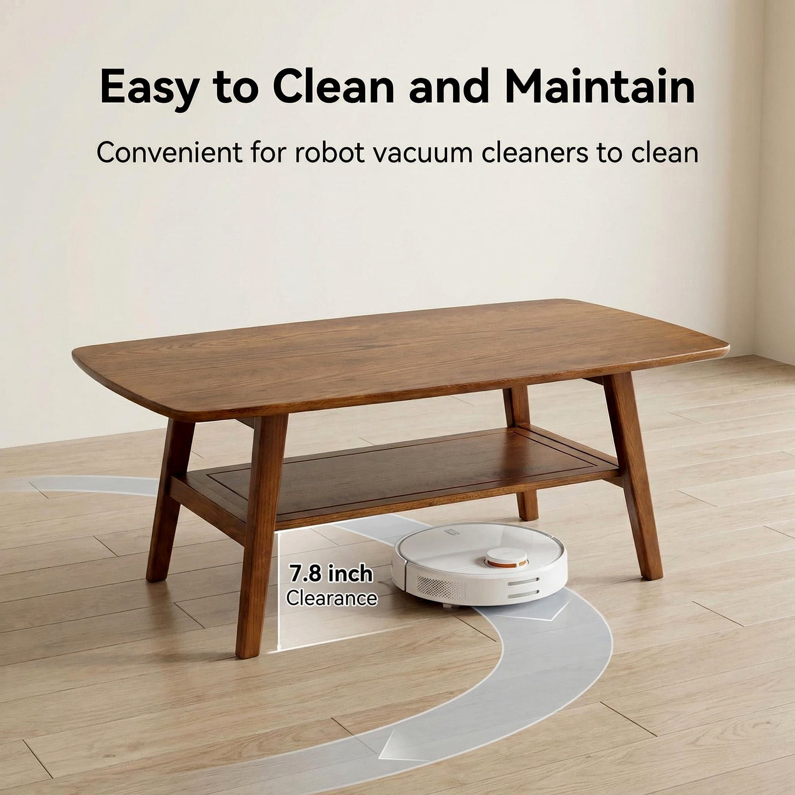 Hommoo Mid Century Modern 2-Tier Coffee Table with Rounded Corners amd Storage Shelf, Wooden Coffee Table, for Living Room, Office, Apartment, Walnut