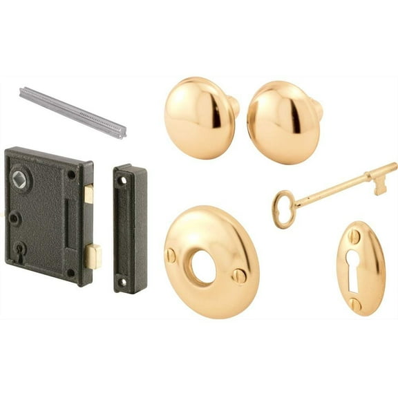 Prime-Line Vintage Lock Set - Brass Finish, Right-Handed, Skeleton Key, Steel - Pack Of 1