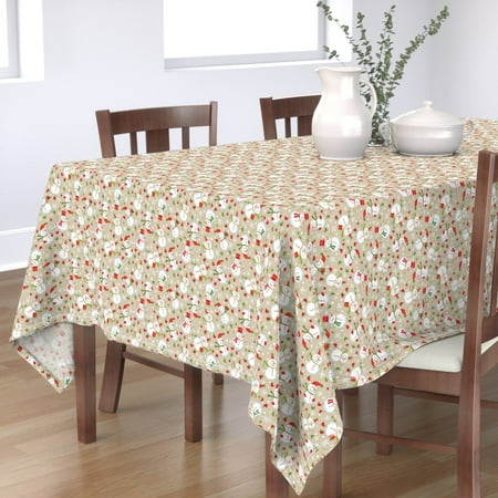 

Cotton Sateen Tablecloth 70 x 120 - Festive Snowmen Scatter Tan Holiday Whimsical Christmas Winter Dance Snowman Snow Print Custom Table Linens by Spoonflower