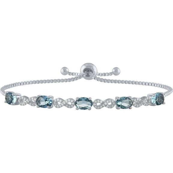 Believe by Brilliance Sterling Silver Plated Simulated Blue Topaz and CZ Infinity Adjustable Bracelet