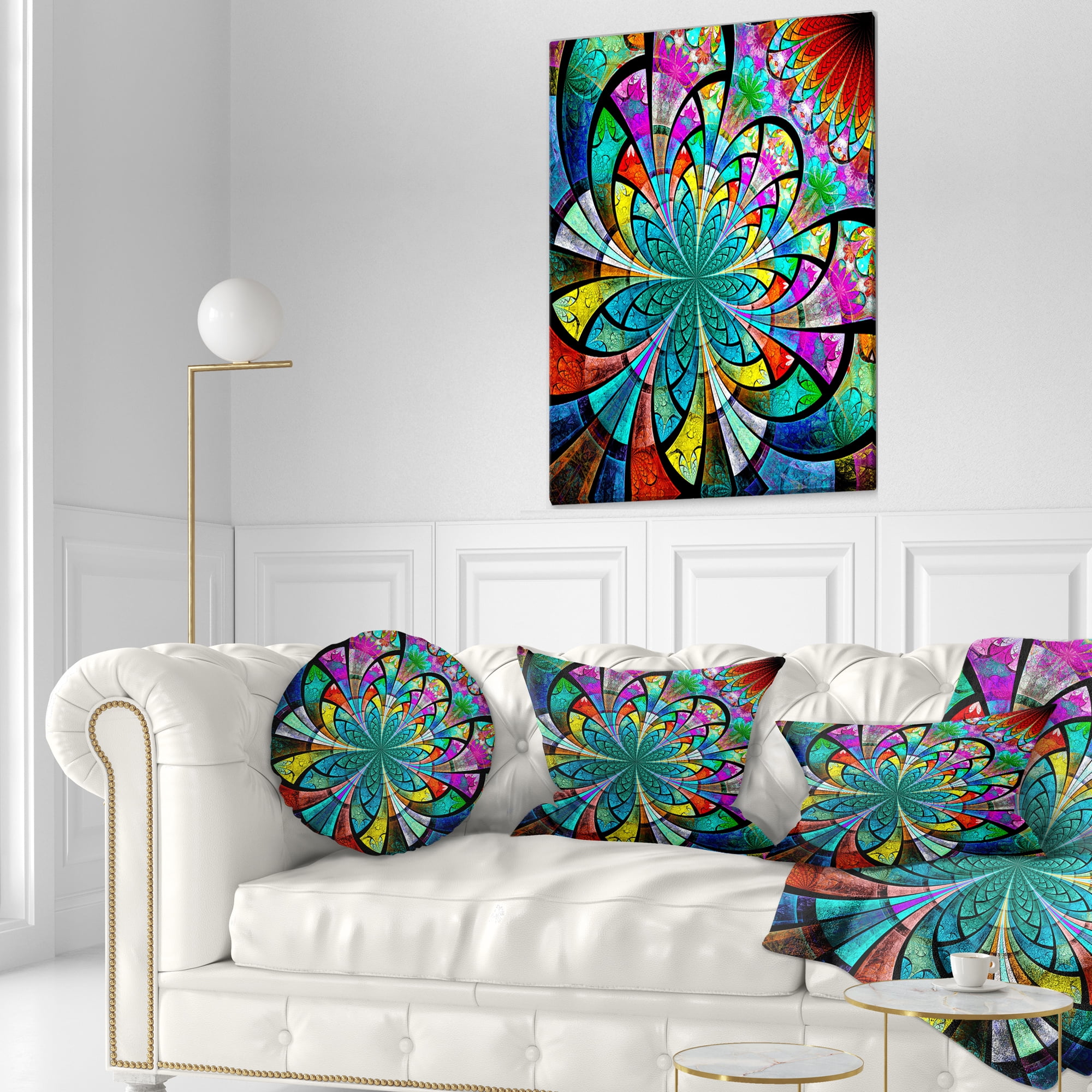 Designart Multi Color Large Fractal Flower Pattern - Floral Throw Pillow - 12x20