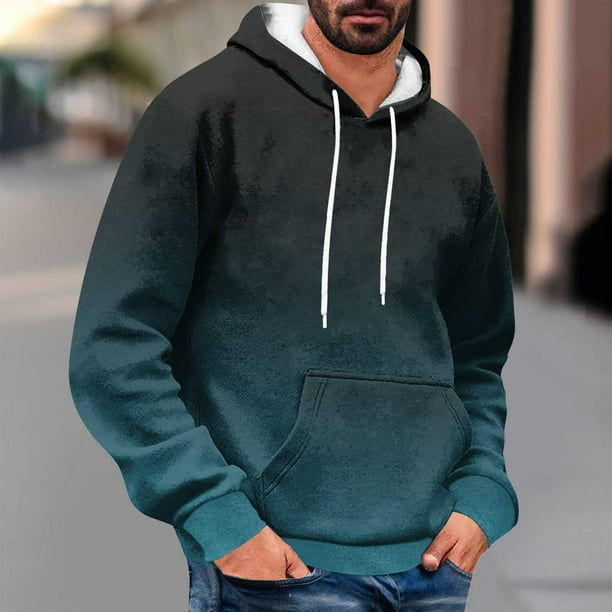 Dolkfu Sudadera con capucha para hombre en degradado, sudadera ancha y casual con bolsillo tipo canguro, sudadera de otoño con capucha para hombre XL