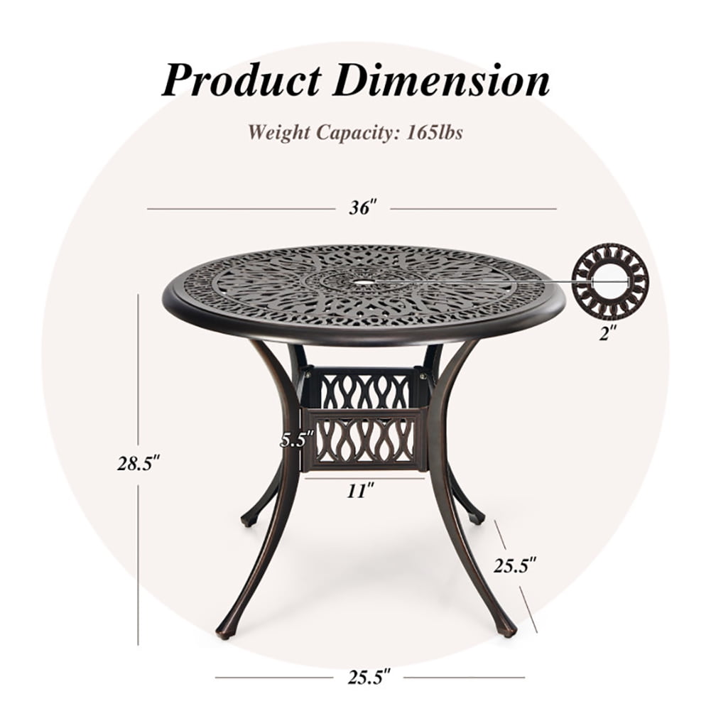 Aimee Lii 36" Patio Round Dining Bistro Table with Umbrella Hole, Outdoor Patio Furniture, Brown